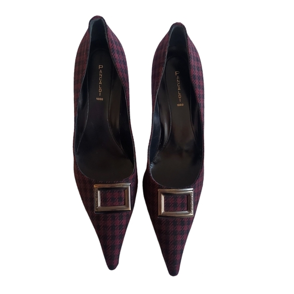 NWOB Pancaldi1888 Metal Buckle Houndstooth Pointed Toe Pumps Size 10.5 - Picture 2 of 7